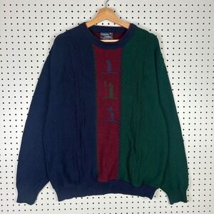 Cypress Links Mens XL Vintage Golf Sweater Colorblock Cable Knit Made USA 90s